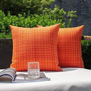kevin textile pack of 2 decorative outdoor waterproof fall throw pillow covers stripe square pillowcases autumn decorative modern cushion cases for patio couch bench 18 x 18 inch orange