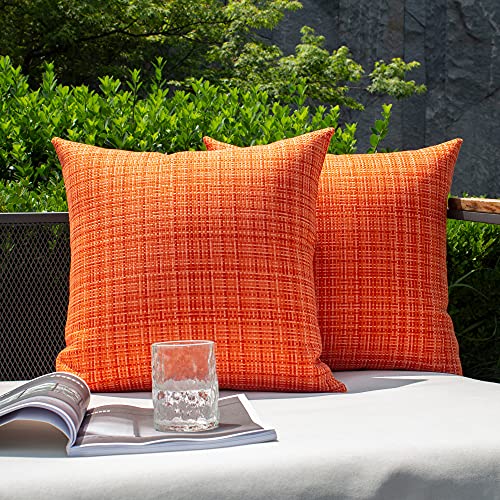 Kevin Textile Pack of 2 Decorative Outdoor Waterproof Fall Throw Pillow Covers Stripe Square Pillowcases Autumn Decorative Modern Cushion Cases for Patio Couch Bench 18 x 18 Inch Orange