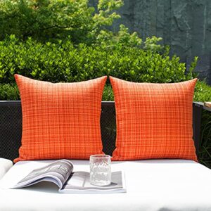 Kevin Textile Pack of 2 Decorative Outdoor Waterproof Fall Throw Pillow Covers Stripe Square Pillowcases Autumn Decorative Modern Cushion Cases for Patio Couch Bench 18 x 18 Inch Orange