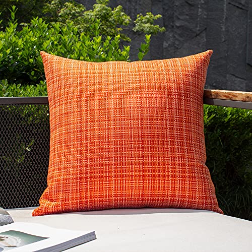 Kevin Textile Pack of 2 Decorative Outdoor Waterproof Fall Throw Pillow Covers Stripe Square Pillowcases Autumn Decorative Modern Cushion Cases for Patio Couch Bench 18 x 18 Inch Orange