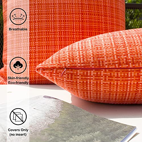 Kevin Textile Pack of 2 Decorative Outdoor Waterproof Fall Throw Pillow Covers Stripe Square Pillowcases Autumn Decorative Modern Cushion Cases for Patio Couch Bench 18 x 18 Inch Orange