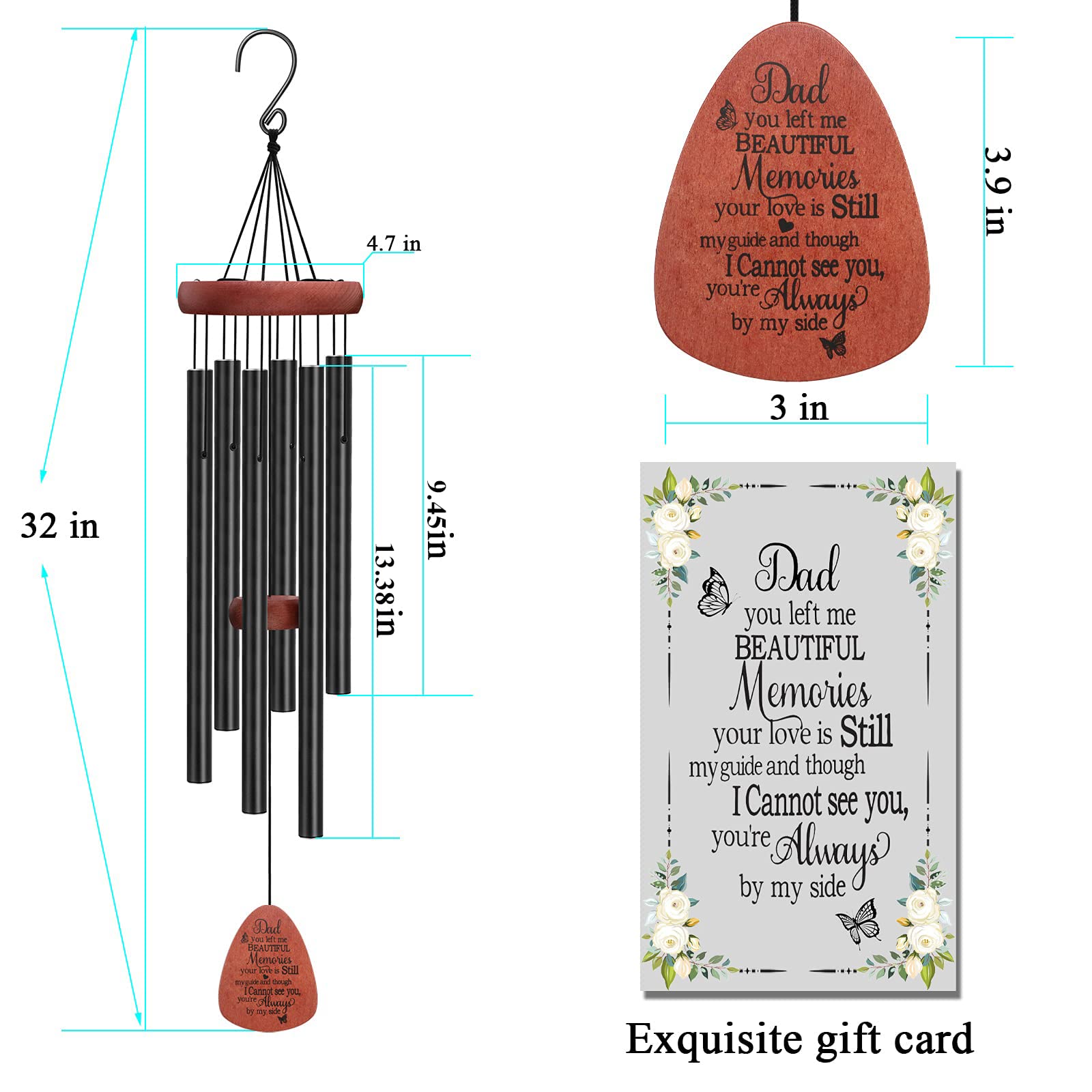 Memorial Wind Chimes Sympathy Gifts for Loss of Father Dad Large Angel Windchimes Outside Outdoor Garden Condolence Dad