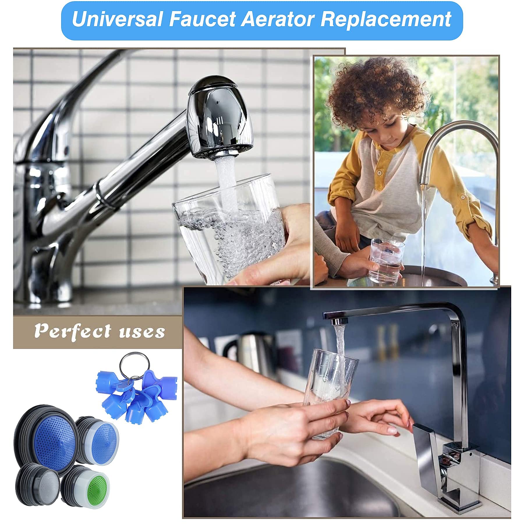 12 Pcs Cache Aerator, 5 Sizes Faucet Aerator Key Removal Wrench, Replacement Cache Aerator for Sink M16.5 18.5 21.5 24 mm Tap Aerators Flow Restrictor