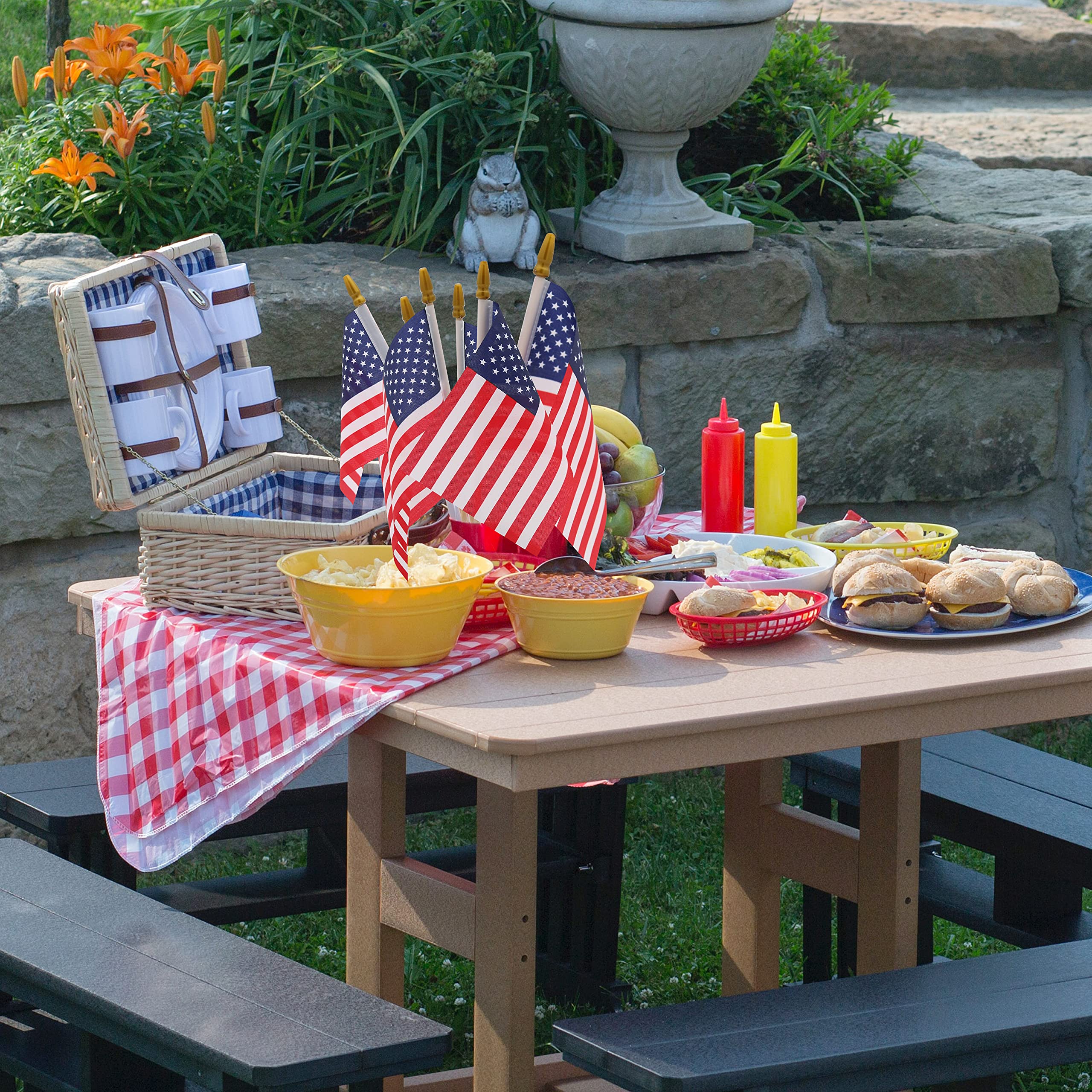 12 Pcs Small American Flags on Stick,4th of July Outdoor Decor Small US Flags Mini American 4''x6'' Flag, Fourth of July American Flags for Outside,Mini Flags for Outside Patriotic Holiday Yard Patio