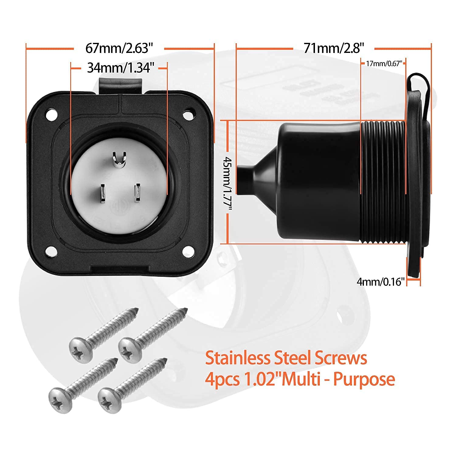 Bundle Set| WELLUCK 15 Amp 125V AC Power Inlet Port Plug with Integrated Dual 18" Extension Cord, NEMA 5-15 RV Flanged Inlet with Waterproof & Back Cover Y Splitter Cable, 2 Pole 3-Wire Shore Power Pl