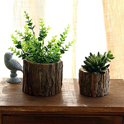 QIANSHENG Wooden Flower Vase Succulent Planter Pots Decorative Tree Stump Shape Flower Pot Round Bark Basket Bonsai Pots for Indoor Outdoor Home Garden Decor