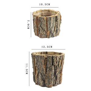 QIANSHENG Wooden Flower Vase Succulent Planter Pots Decorative Tree Stump Shape Flower Pot Round Bark Basket Bonsai Pots for Indoor Outdoor Home Garden Decor