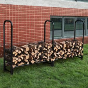 GASPRO 2 Pieces Firewood Accessories - 8FT Firewood Log Rack with Cover and 40 x 18inch Canvas Wood Carrying Bag