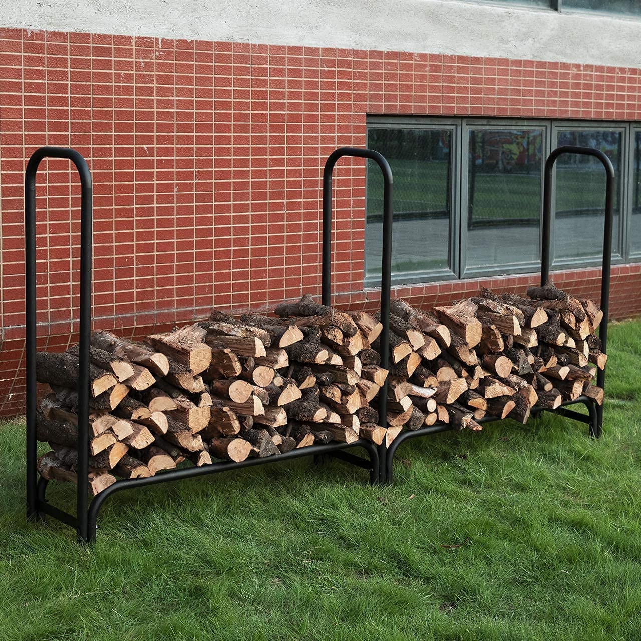 GASPRO 2 Pieces Firewood Accessories - 8FT Firewood Log Rack with Cover and 40 x 18inch Canvas Wood Carrying Bag