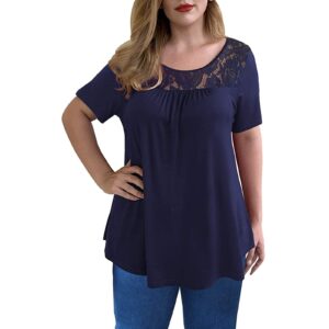womens plus size lace pachwork short sleeve o-neck casual tops blouse t shirt(navy, xxxl)