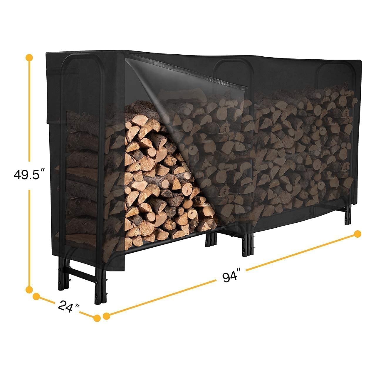 GASPRO 2 Pieces Firewood Accessories - 8FT Firewood Log Rack with Cover and 40 x 18inch Canvas Wood Carrying Bag