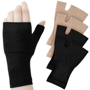 4 pieces unisex wrist thumb support sleeve fingerless wrist gloves compression arthritis & sports wrist support brace for fatigue sports typing (black, nude color, medium)