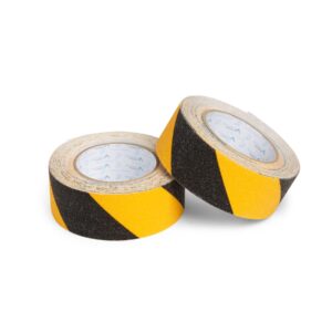 blue summit supplies anti slip tread tape, 2 inch x 30 feet, black and yellow stripe, non skid safety step tread with nonslip grip, provides step traction for facility safety, 2 pack, 60 feet total