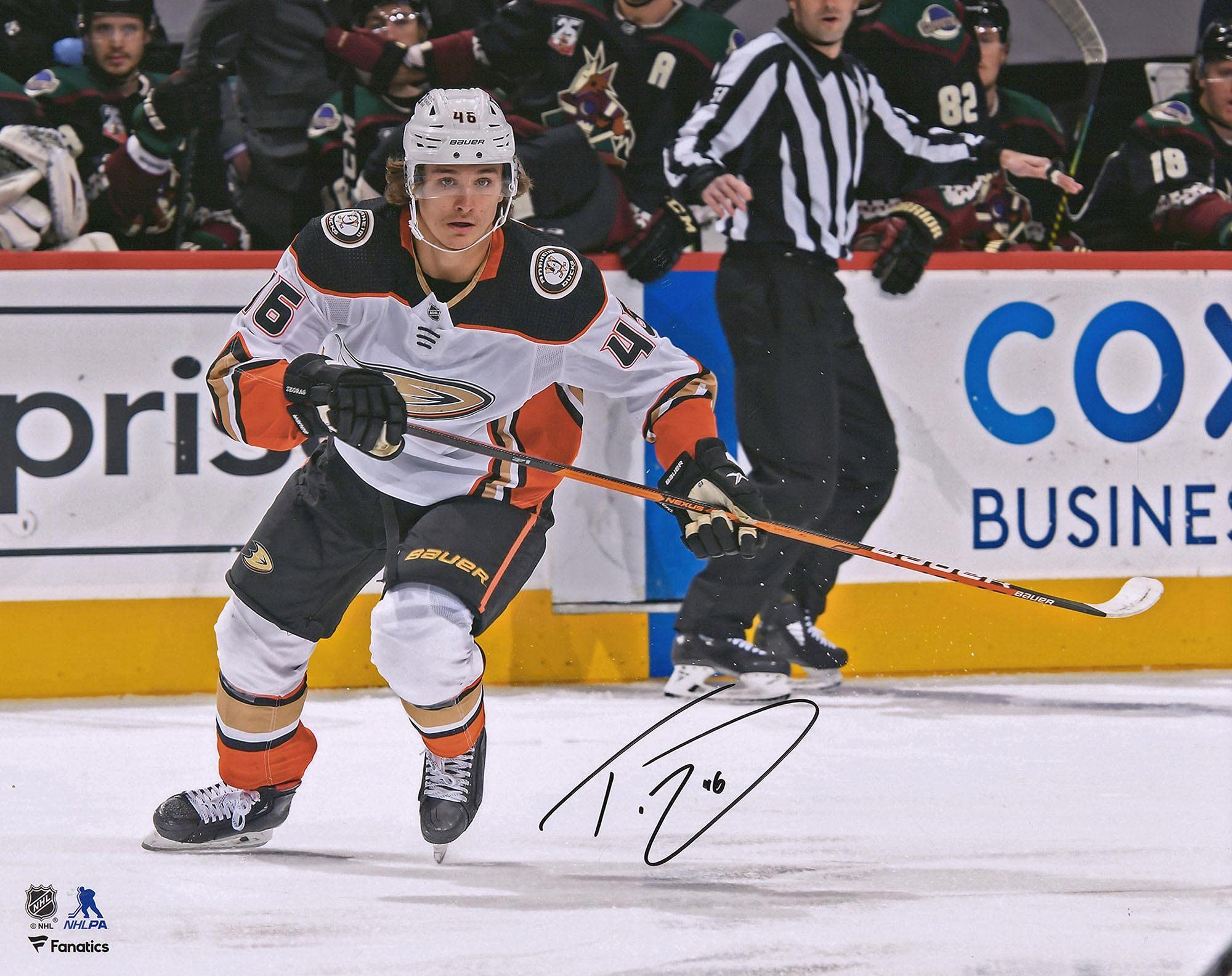 Trevor Zegras Anaheim Ducks Autographed 16" x 20" NHL Debut Photograph - Autographed NHL Photos