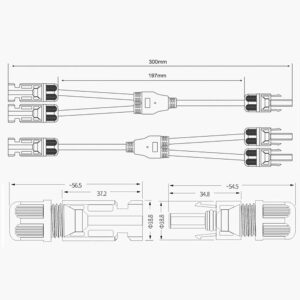 BAYM Solar Panel Y Branch 2 to 1 MMF + FFM Cable Connector Parallel Solar Wire Connector Y-Type Y3 Coupler Combiner(1 Pair)