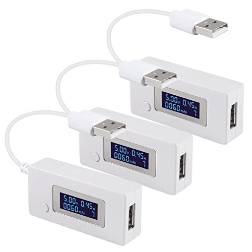 ACEIRMC 3pcs USB Volatage/Amps Power Meter, Tester Multimeter Test Speed of Charger, Cables, Computer, Power Bank (USB White)