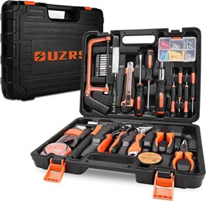 100-piece tool set, ouzrs home repair tool set household hand tool kit for diy and quick repairs, with plastic toolbox storage case
