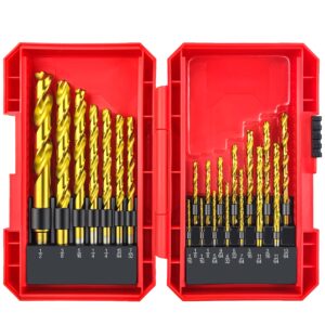 yiyitools titanium twist drill bit set 21 piece fit for cutting hard metals，such as stainless steel, aluminum alloy and titanium alloy 21 pieces