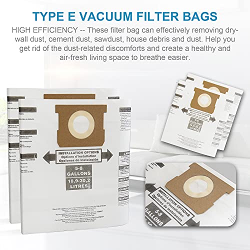 12 Pack Type E & Type H Replacement 90661 90671 CMXZVBE38767 Vacuum Dust Bags Compatible with Shop Vac CRAFTSMAN 5-8 Gallon Wet Dry Vacuum