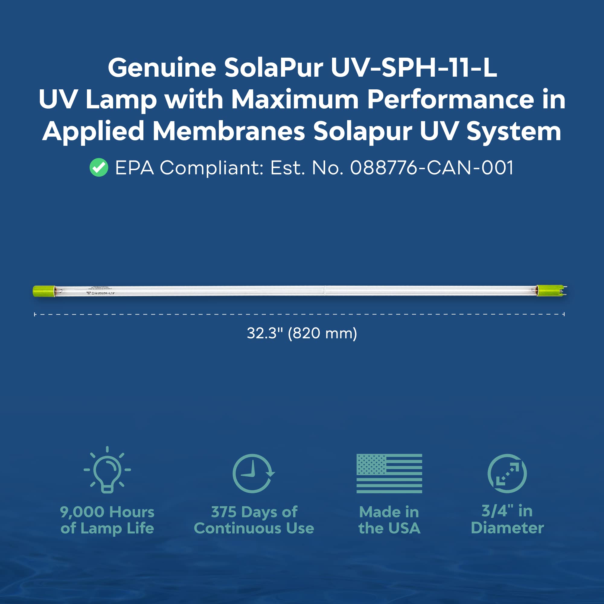 Applied Membranes Inc. UV-Light Water Filter Replacement Bulb, Compatible with UV-SPH-11-L Solapur Ultraviolet Systems, 32.3"