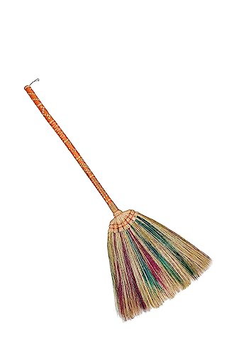 Natural Grass Broom Thai Vintage Retro Handmade Broom, Housewarming Gift, Witch Broom, Thai Broom, Broomstick, Bamboo Stick Embroidered Nylon Handle, Kong Grass Broom, Thick Broomstick, Durable Broom