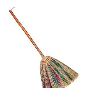 Natural Grass Broom Thai Vintage Retro Handmade Broom, Housewarming Gift, Witch Broom, Thai Broom, Broomstick, Bamboo Stick Embroidered Nylon Handle, Kong Grass Broom, Thick Broomstick, Durable Broom