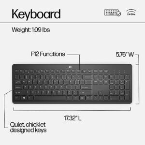 HP 230 Wireless Mouse and Keyboard Combo - 2.4GHz Wireless Connection - Long Battery Life - Durable & Low-Noise Design - Windows & Mac OS - Adjustable 1600 DPI - Numeric Keypad (18H24AA#ABA)