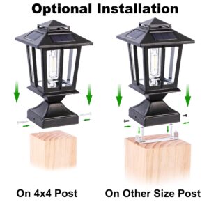 Metal Solar Post Lights Outdoor, Waterproof Fence Post Lights Solar Powered, Wood 4X4 Solar Post Cap Lights, Solar Deck Post Lights Decorations Patio Porch Railing, 2 Pack (5.5x5.5x9.8 inch)