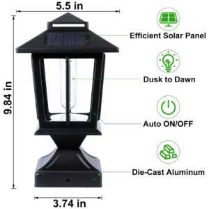 Metal Solar Post Lights Outdoor, Waterproof Fence Post Lights Solar Powered, Wood 4X4 Solar Post Cap Lights, Solar Deck Post Lights Decorations Patio Porch Railing, 2 Pack (5.5x5.5x9.8 inch)