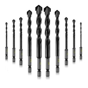 10-piece masonry drill bits kit for concrete, stone, carbide drill bit set for glass, brick, tile, plastic, ceramic and wood size 5/32 to 1/2 inch