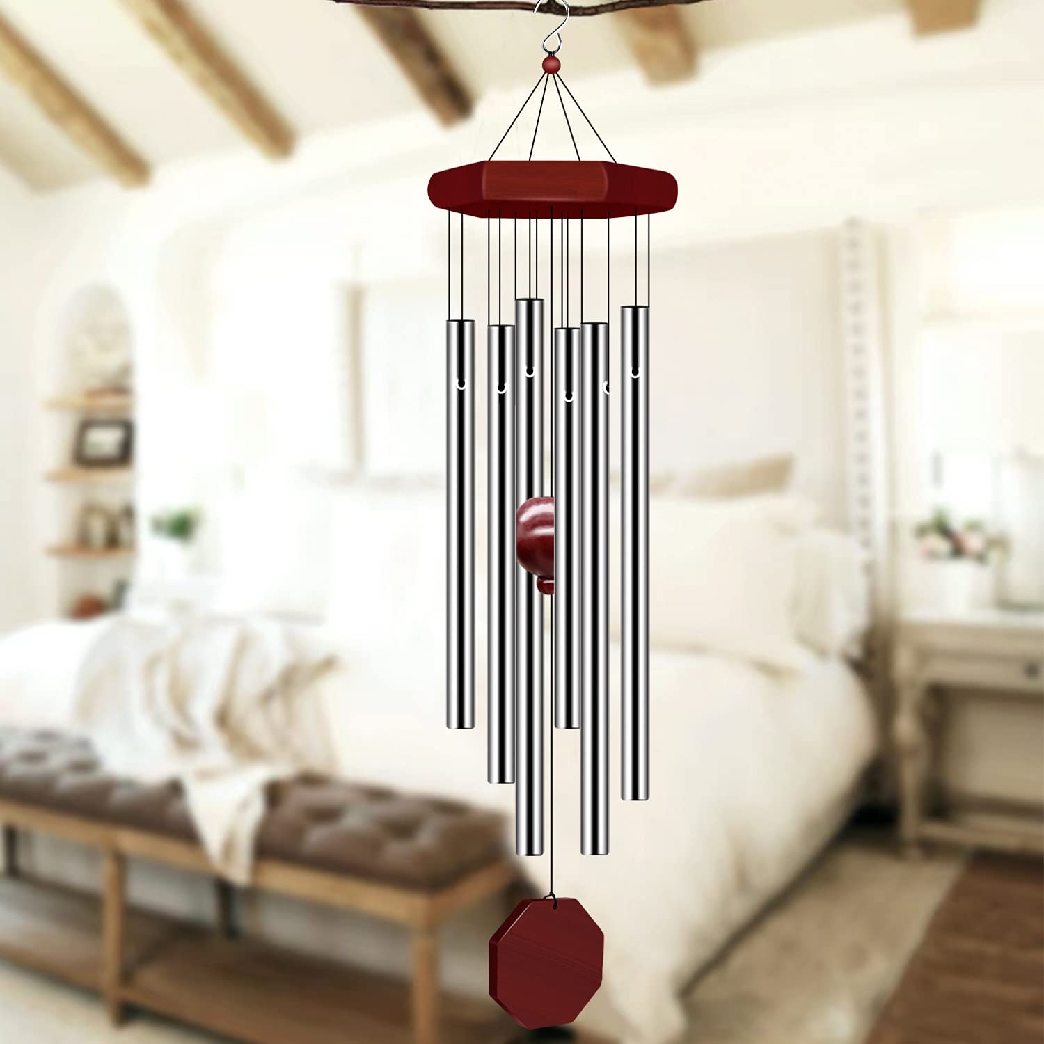 Wind Chimes for Outside, Wind Chimes Outdoor Deep Tone with 6 Metal Tubes and Hook, Memorial Wind Chimes Home Outdoor Decor for Garden, Patio, Yard