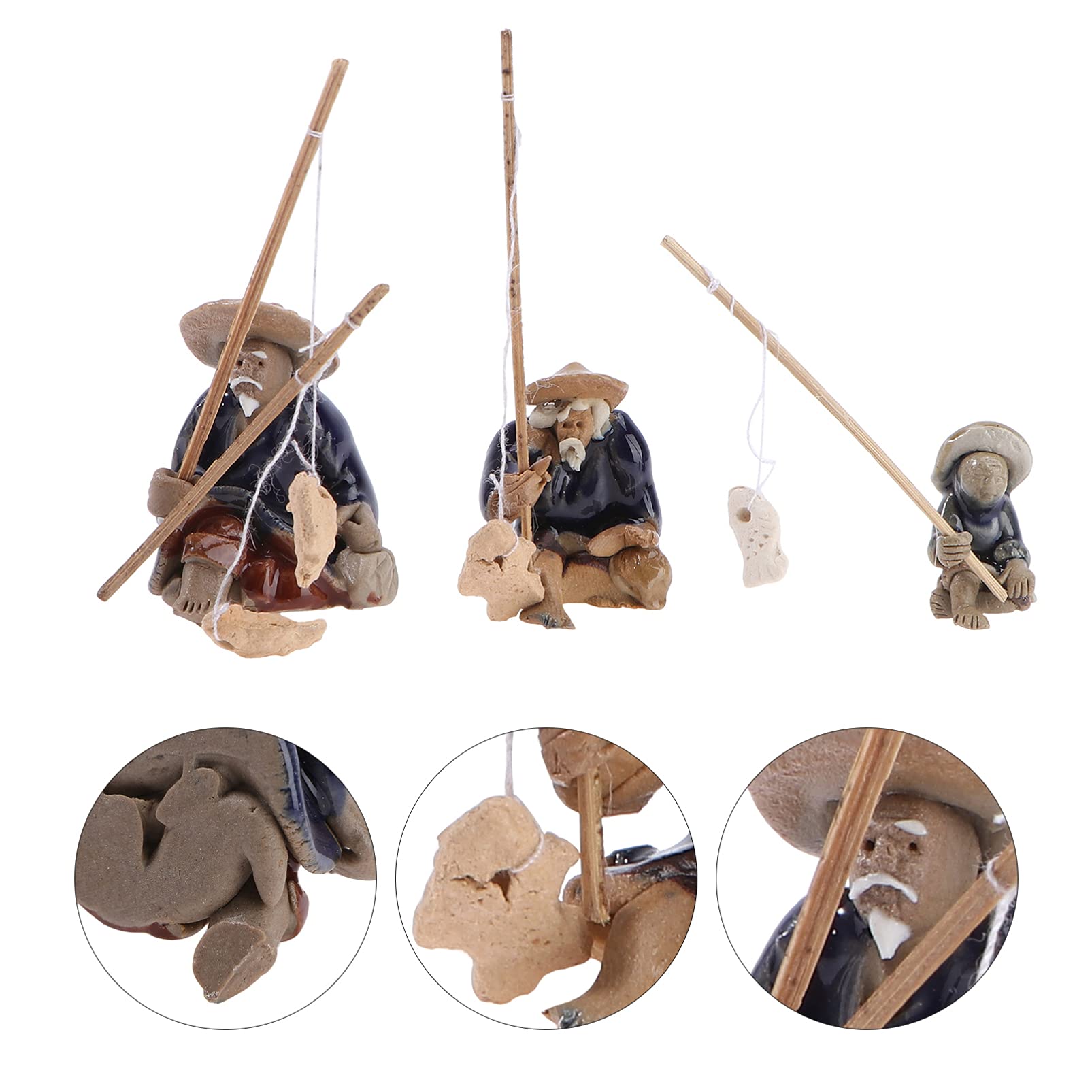 Hemoton Bonsai Figurines 3pcs Fisherman Ornament Elder Ceramics Car Puppet Cars Ornament