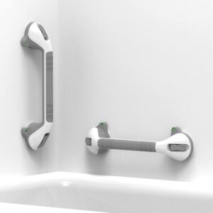aquachase suction shower grab bar with indicators, tool-free installation, steady handle for balance assist for bathtub, toilet, bathroom (white/grey, pack of 2, 17in)