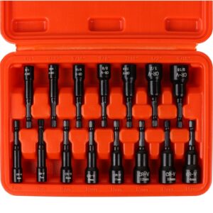 horusdy magnetic nut driver set | 15-piece | impact nut driver set | sae (1/4" to 9/16") and metric (6-14mm) | chrome vanadium steel | 1/4" hex shank
