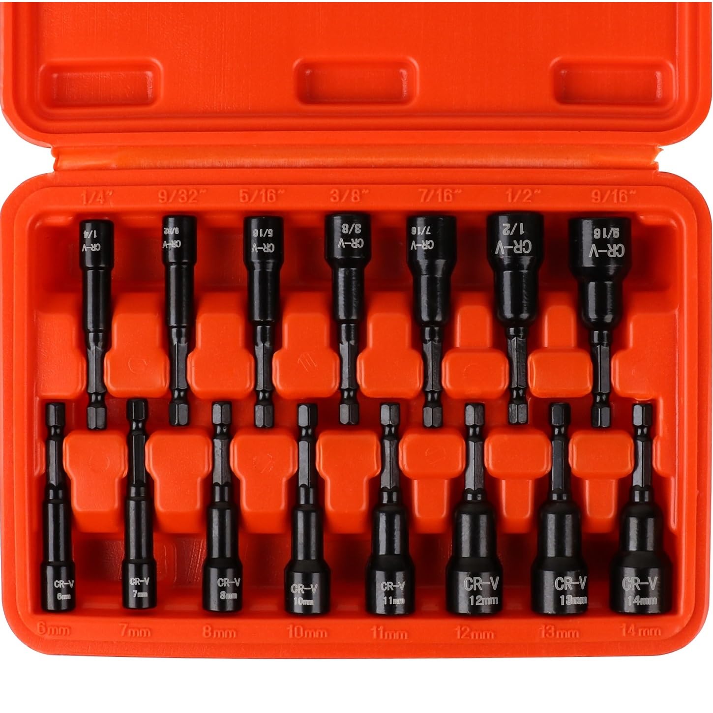 HORUSDY Magnetic Nut Driver Set | 15-Piece | Impact Nut Driver Set | SAE (1/4" to 9/16") and Metric (6-14mm) | Chrome Vanadium Steel | 1/4" Hex Shank