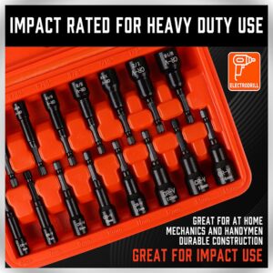 HORUSDY Magnetic Nut Driver Set | 15-Piece | Impact Nut Driver Set | SAE (1/4" to 9/16") and Metric (6-14mm) | Chrome Vanadium Steel | 1/4" Hex Shank