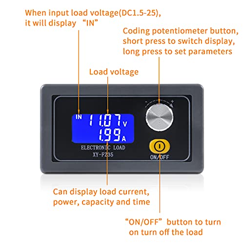 Dorhea 5A 35W Constant Current Electronic Load Tester Adjustable Load Detector, Battery Load Tester LCD DC CC Electronic Capacity Aging Discharge Detector Resistance Board Checker Testing Tool Digital