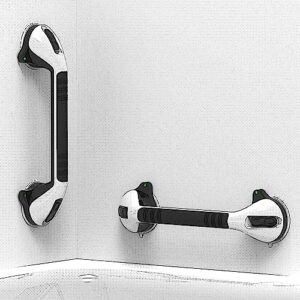 aquachase suction shower grab bar with indicators, tool-free installation, steady handle for balance assist for bathtub, toilet, bathroom (white/black, pack of 2, 17in)