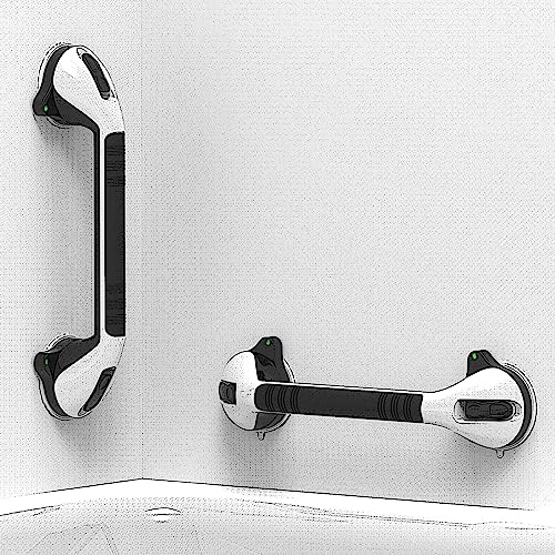 AquaChase Suction Shower Grab Bar with Indicators, Tool-Free Installation, Steady Handle for Balance Assist for Bathtub, Toilet, Bathroom (White/Black, Pack of 2, 17in)