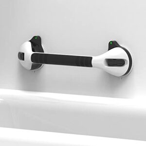 AquaChase Suction Shower Grab Bar with Indicators, Tool-Free Installation, Steady Handle for Balance Assist for Bathtub, Toilet, Bathroom (White/Black, Pack of 2, 17in)