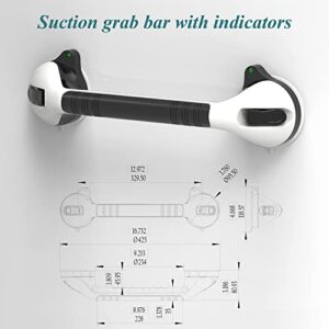 AquaChase Suction Shower Grab Bar with Indicators, Tool-Free Installation, Steady Handle for Balance Assist for Bathtub, Toilet, Bathroom (White/Black, Pack of 2, 17in)