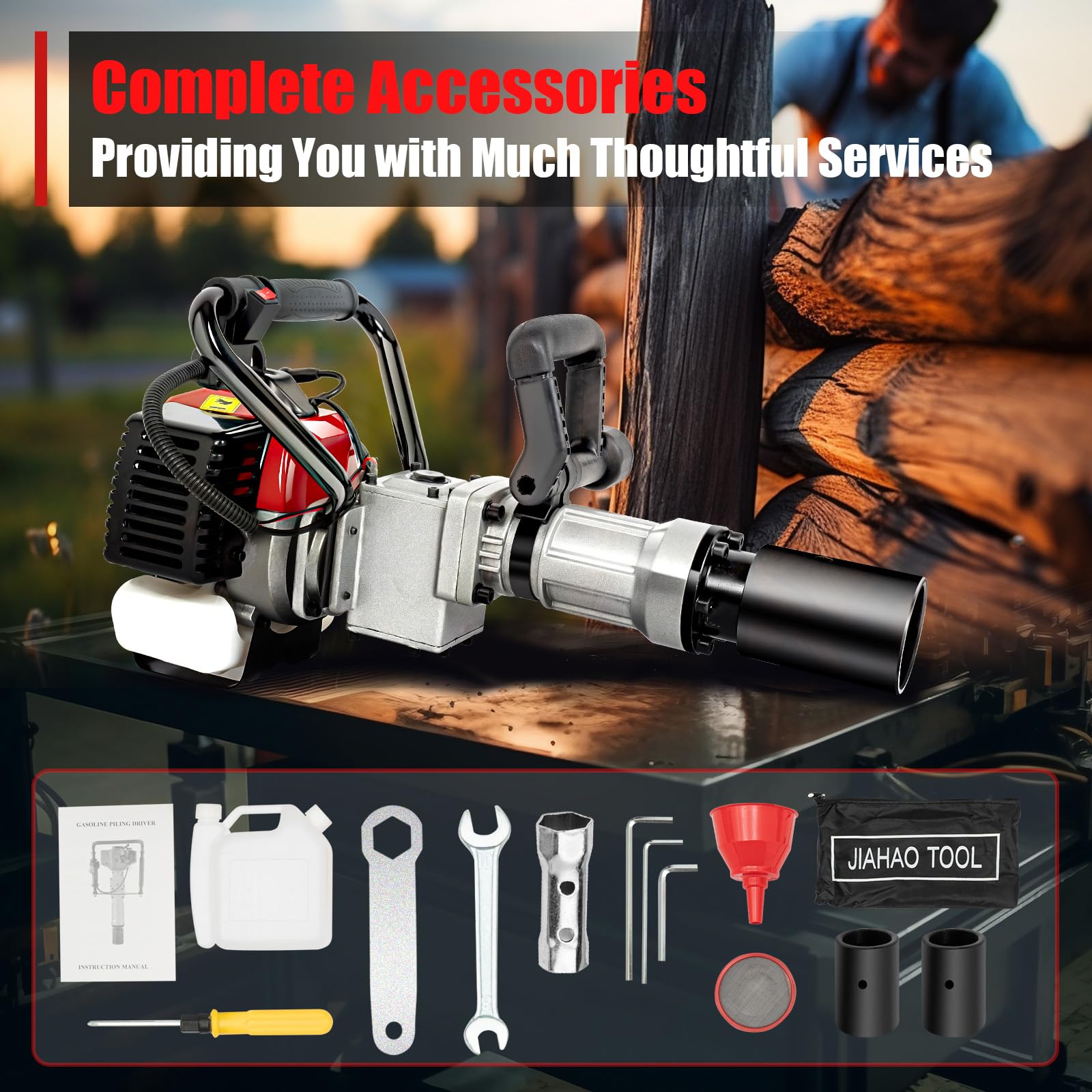 Gas T Post Driver 2 Stroke 32.7CC Pile Driver Hammer Gas Powered Fence T-Post Driver Hammer Drills Portable Air Cooling Single Cylinder Gasoline Petrol Garden Fencing Tool 900W (32.7cc)