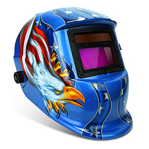 Welding Helmet, Solar Powered Auto Darkening Hood with Adjustable Wide Shade Range 9-13 for Mig Tig Arc Weld Grinding Welder Mask - American Eagle