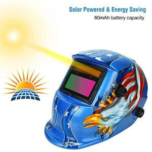 Welding Helmet, Solar Powered Auto Darkening Hood with Adjustable Wide Shade Range 9-13 for Mig Tig Arc Weld Grinding Welder Mask - American Eagle