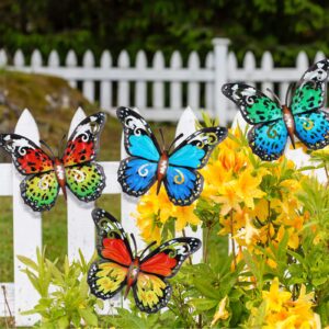 8 Pieces Metal Butterfly Wall Art Decor, 3D Butterfly Hanging Wall Decor Sculpture for Balcony Patio Living Room Garden Outdoor Fence Decoration (Stylish Style)