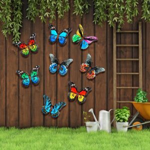 8 Pieces Metal Butterfly Wall Art Decor, 3D Butterfly Hanging Wall Decor Sculpture for Balcony Patio Living Room Garden Outdoor Fence Decoration (Stylish Style)