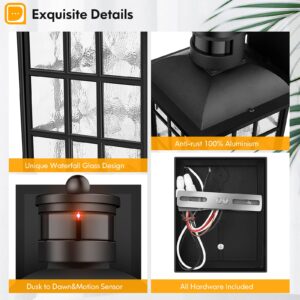 2-Pack Motion Sensor Outdoor Lights, Upgrade Dusk to Dawn Exterior Sensor Light Fixture Wall Mount, Outside Motion Sensor Lights for House Porch Garage Patio, Exterior Black Wall Lanterns Sconces