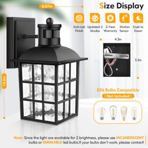 2-Pack Motion Sensor Outdoor Lights, Upgrade Dusk to Dawn Exterior Sensor Light Fixture Wall Mount, Outside Motion Sensor Lights for House Porch Garage Patio, Exterior Black Wall Lanterns Sconces