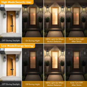 2-Pack Motion Sensor Outdoor Lights, Upgrade Dusk to Dawn Exterior Sensor Light Fixture Wall Mount, Outside Motion Sensor Lights for House Porch Garage Patio, Exterior Black Wall Lanterns Sconces