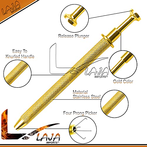 LAJA Imports 4.5" Pick-Up Tool with 4 Prongs - Gold